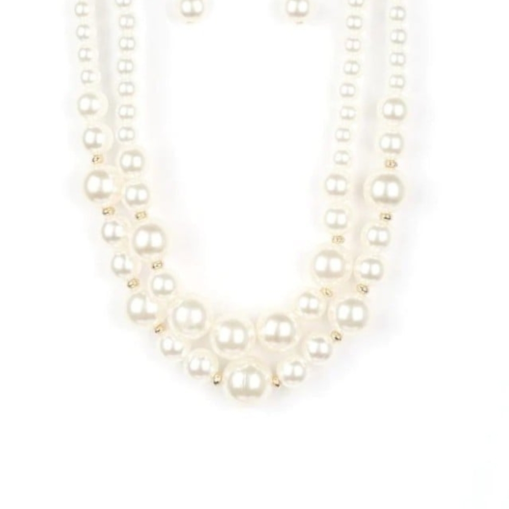 Paparazzi White Pearl Necklace with Gold Details The More The Modest Fashion